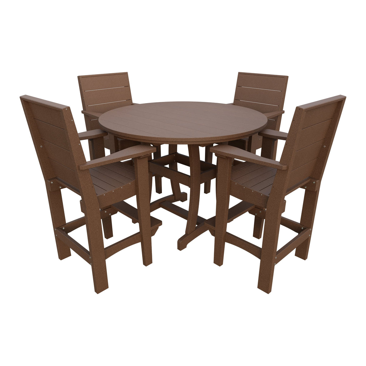 Amish Coastal Modern 5pc Patio Bar Set: 54" Round Table & 4 Chairs in Tudor Brown