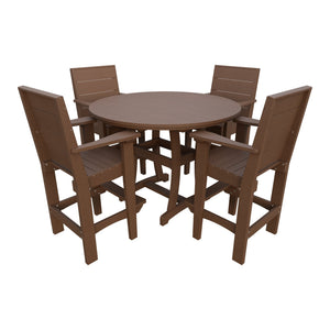 Amish Coastal Modern 5pc Patio Bar Set: 54" Round Table & 4 Chairs in Tudor Brown