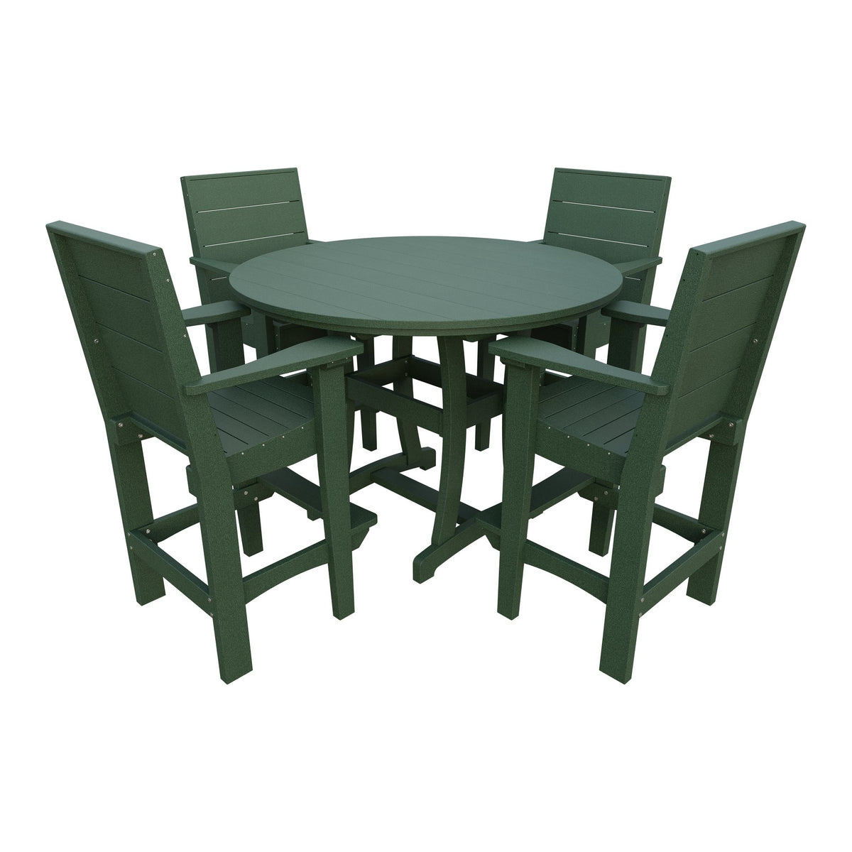 Amish Coastal Modern 5pc Patio Bar Set: 54" Round Table & 4 Chairs in Turf Green