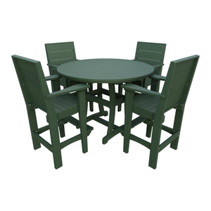 Amish Coastal Modern 5pc Patio Bar Set: 54" Round Table & 4 Chairs in Turf Green
