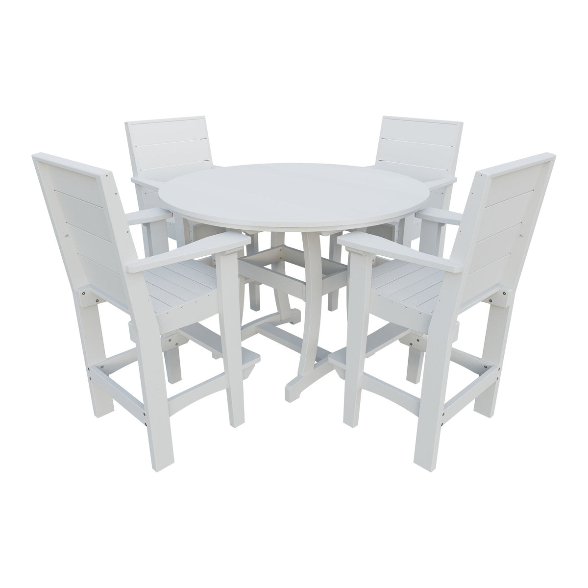 Amish Coastal Modern 5pc Patio Bar Set: 54" Round Table & 4 Chairs in Bright White