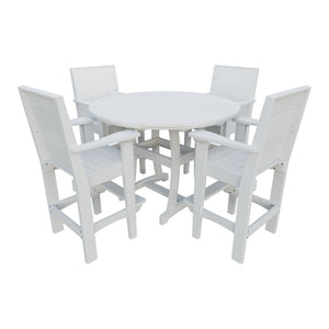 Amish Coastal Modern 5pc Patio Bar Set: 54" Round Table & 4 Chairs in Bright White