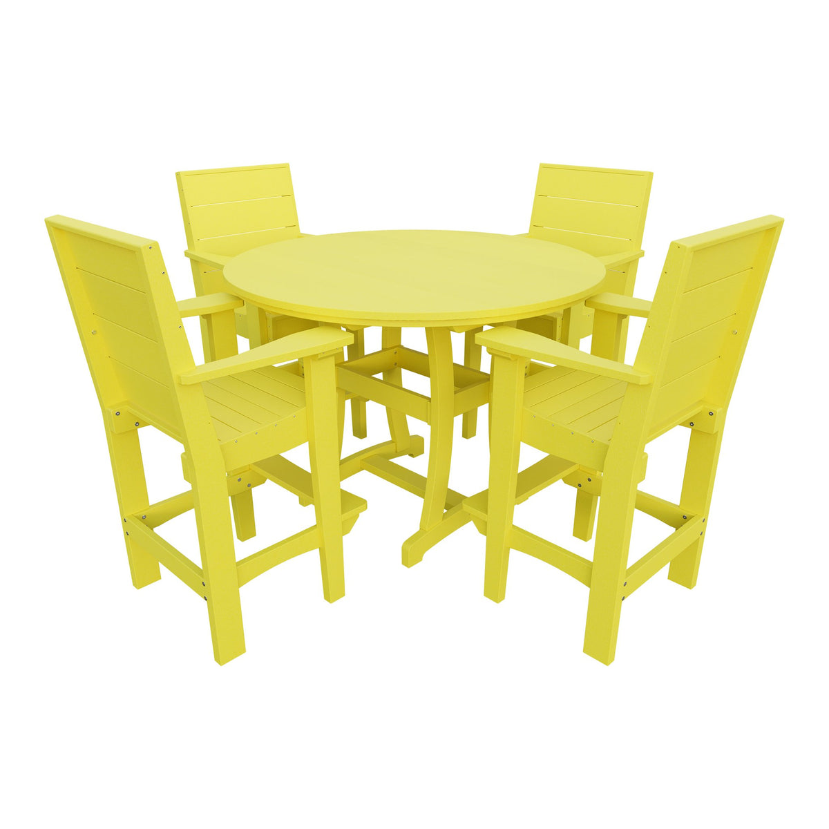 Amish Coastal Modern 5pc Patio Bar Set: 54" Round Table & 4 Chairs in Lemon Yellow