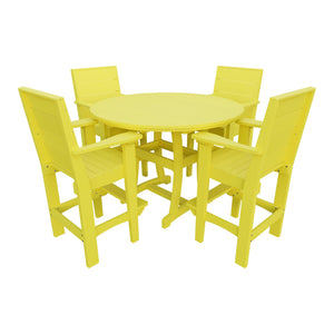 Amish Coastal Modern 5pc Patio Bar Set: 54" Round Table & 4 Chairs in Lemon Yellow