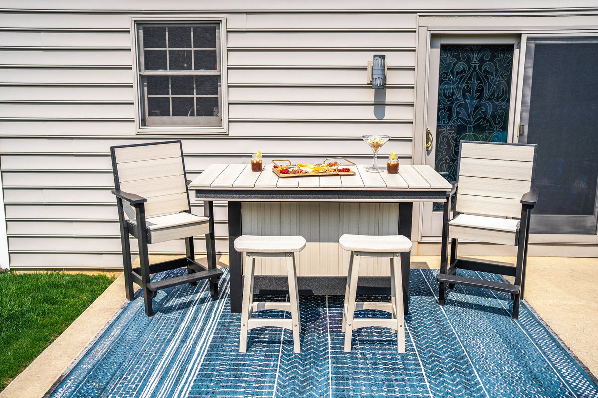 Amish Coastal Modern 5pc Patio Bar Set: Table, 2 Bar Chairs & 2 Barstools lifestyle photo
