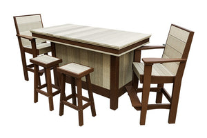 Amish Coastal Modern Patio Bar Set: Bar, 2 Bar Chairs & 2 Barstools in Birchwood & Tudor Brown
