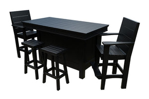 Amish Coastal Modern Patio Bar Set: Bar, 2 Bar Chairs & 2 Barstools in Black