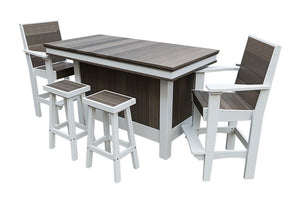Amish Coastal Modern Patio Bar Set: Bar, 2 Bar Chairs & 2 Barstools in Brazilian Walnut & White