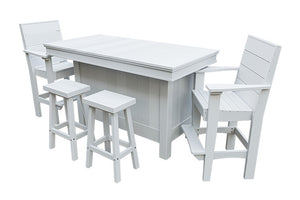 Amish Coastal Modern Patio Bar Set: Bar, 2 Bar Chairs & 2 Barstools in Bright White