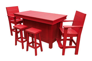 Amish Coastal Modern Patio Bar Set: Bar, 2 Bar Chairs & 2 Barstools in Cardinal Red