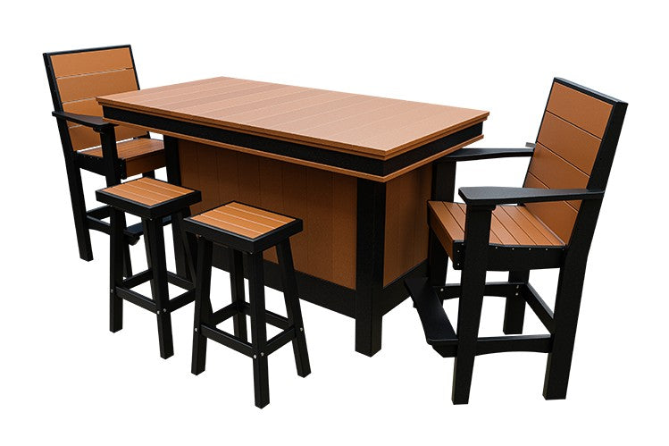 Amish Coastal Modern Patio Bar Set: Bar, 2 Bar Chairs & 2 Barstools in Cedar & Black