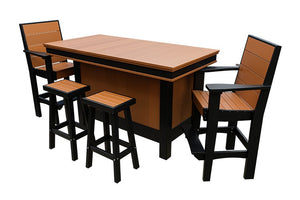 Amish Coastal Modern Patio Bar Set: Bar, 2 Bar Chairs & 2 Barstools in Cedar & Black