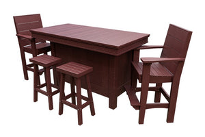 Amish Coastal Modern Patio Bar Set: Bar, 2 Bar Chairs & 2 Barstools in Cherrywood