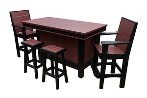 Amish Coastal Modern Patio Bar Set: Bar, 2 Bar Chairs & 2 Barstools in Cherrywood & Black