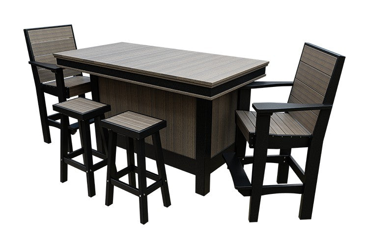 Amish Coastal Modern Patio Bar Set: Bar, 2 Bar Chairs & 2 Barstools in Coastal Gray & Black