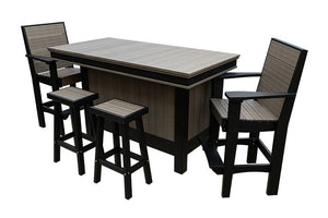 Amish Coastal Modern Patio Bar Set: Bar, 2 Bar Chairs & 2 Barstools in Coastal Gray & Black