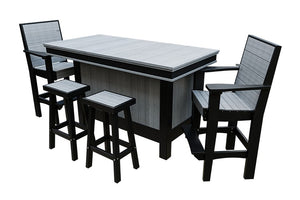 Amish Coastal Modern Patio Bar Set: Bar, 2 Bar Chairs & 2 Barstools in Driftwood Gray & Black