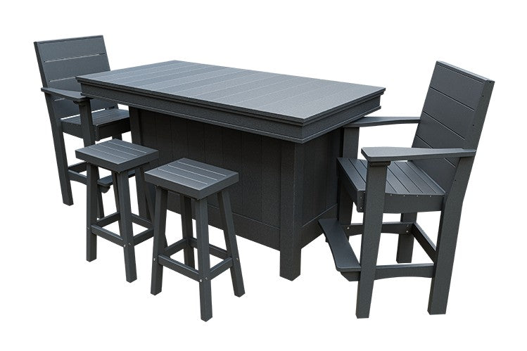 Amish Coastal Modern Patio Bar Set: Bar, 2 Bar Chairs & 2 Barstools in Gray