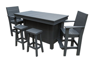 Amish Coastal Modern Patio Bar Set: Bar, 2 Bar Chairs & 2 Barstools in Gray