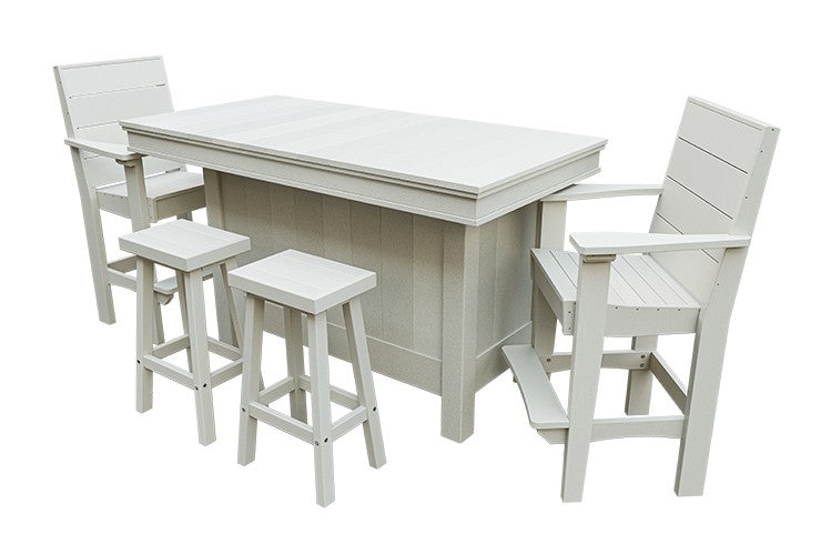 Amish Coastal Modern Patio Bar Set: Bar, 2 Bar Chairs & 2 Barstools in Ivory