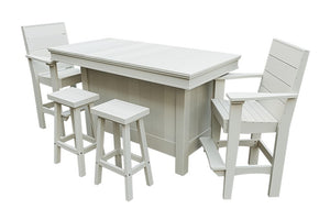 Amish Coastal Modern Patio Bar Set: Bar, 2 Bar Chairs & 2 Barstools in Ivory