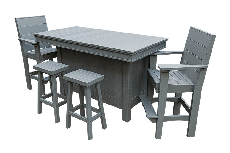 Amish Coastal Modern Patio Bar Set: Bar, 2 Bar Chairs & 2 Barstools in Light Gray