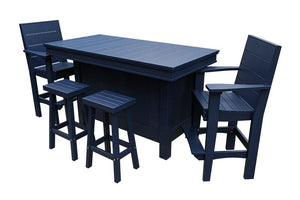 Amish Coastal Modern Patio Bar Set: Bar, 2 Bar Chairs & 2 Barstools in Patriot Blue