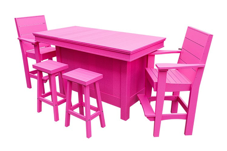 Amish Coastal Modern Patio Bar Set: Bar, 2 Bar Chairs & 2 Barstools in Pink