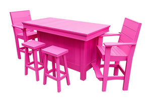 Amish Coastal Modern Patio Bar Set: Bar, 2 Bar Chairs & 2 Barstools in Pink