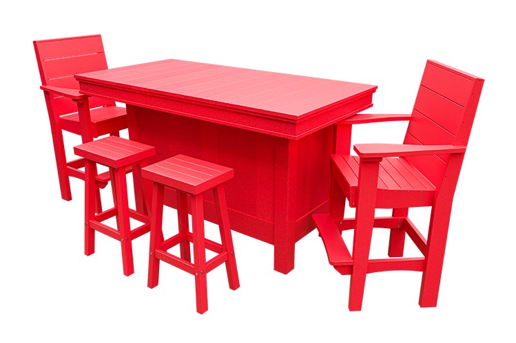 Amish Coastal Modern Patio Bar Set: Bar, 2 Bar Chairs & 2 Barstools in Red