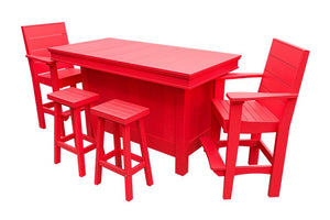 Amish Coastal Modern Patio Bar Set: Bar, 2 Bar Chairs & 2 Barstools in Red
