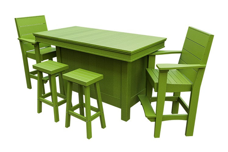 Amish Coastal Modern Patio Bar Set: Bar, 2 Bar Chairs & 2 Barstools in Tropical Lime Green