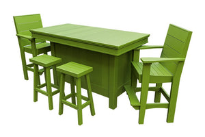 Amish Coastal Modern Patio Bar Set: Bar, 2 Bar Chairs & 2 Barstools in Tropical Lime Green
