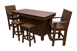 Amish Coastal Modern Patio Bar Set: Bar, 2 Bar Chairs & 2 Barstools in Tudor Brown