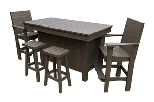Amish Coastal Modern Patio Bar Set: Bar, 2 Bar Chairs & 2 Barstools in Brazilian Walnut