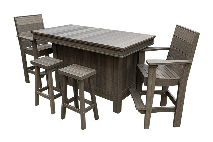 Amish Coastal Modern Patio Bar Set: Bar, 2 Bar Chairs & 2 Barstools in Coastal Gray