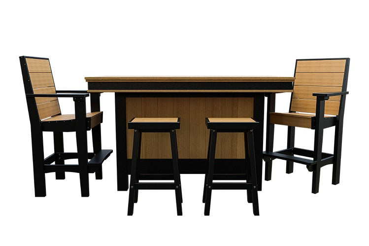 Amish Coastal Modern Patio Bar Set: Bar, 2 Bar Chairs & 2 Barstools