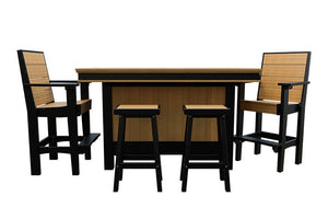 Amish Coastal Modern Patio Bar Set: Bar, 2 Bar Chairs & 2 Barstools