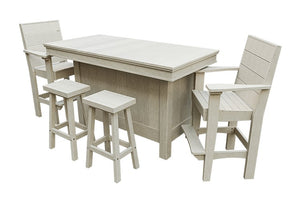 Amish Coastal Modern Patio Bar Set: Bar, 2 Bar Chairs & 2 Barstools in Seashell