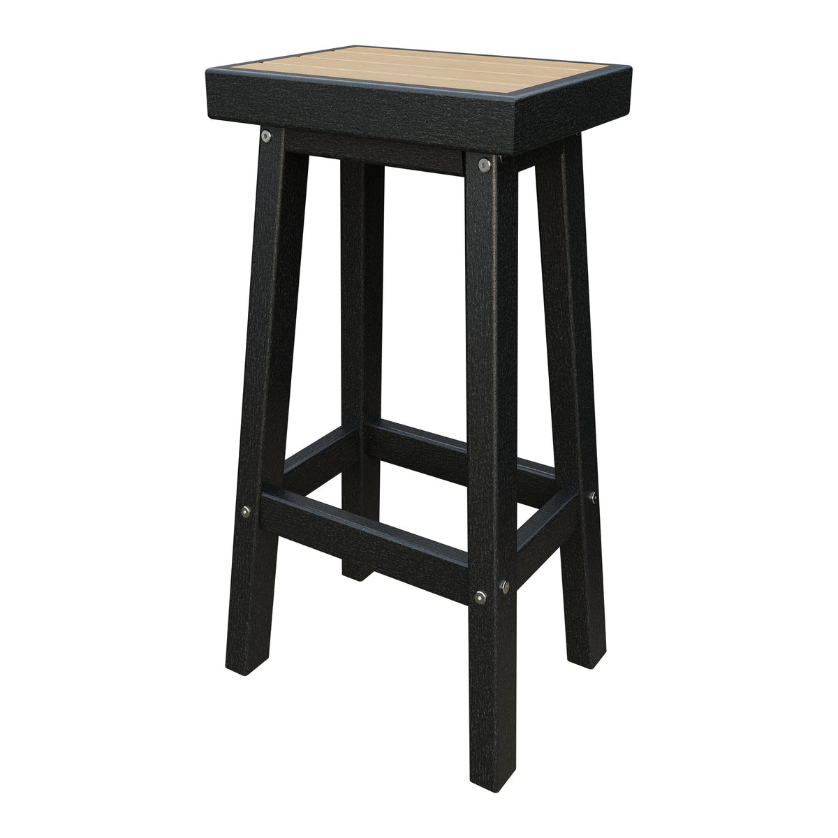 Amish Coastal Modern Patio Barstool in Natural Teak & Black