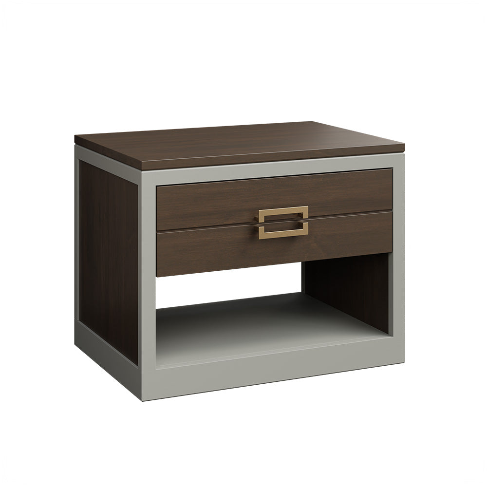 Side table with wooden top and drawer on a white background