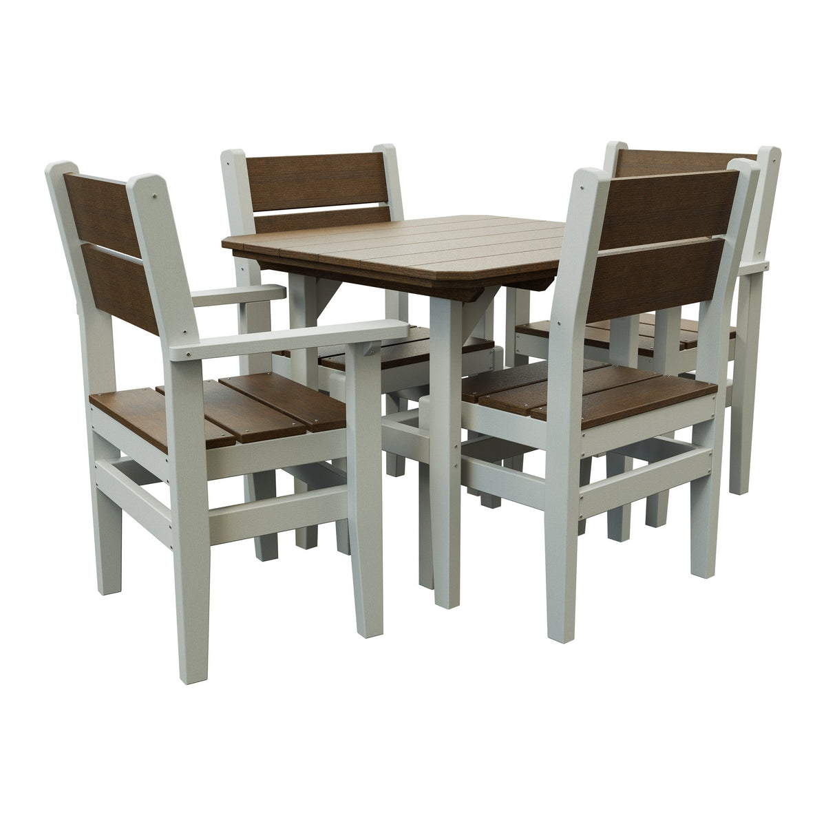 Amish Everyday Value 5-Piece Patio Dining Set: Table, 2 Armchairs & 2 Side Chairs in Antique Mahogany & White