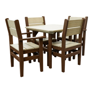 Amish Everyday Value 5-Piece Patio Dining Set: Table, 2 Armchairs & 2 Side Chairs in Birchwood & Tudor Brown