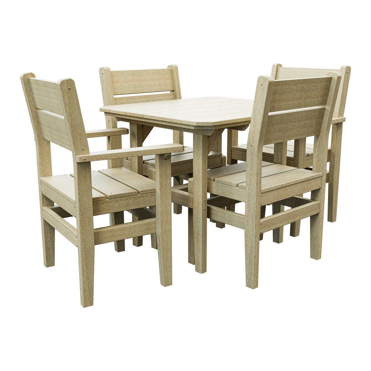 Amish Everyday Value 5-Piece Patio Dining Set: Table, 2 Armchairs & 2 Side Chairs in Birchwood