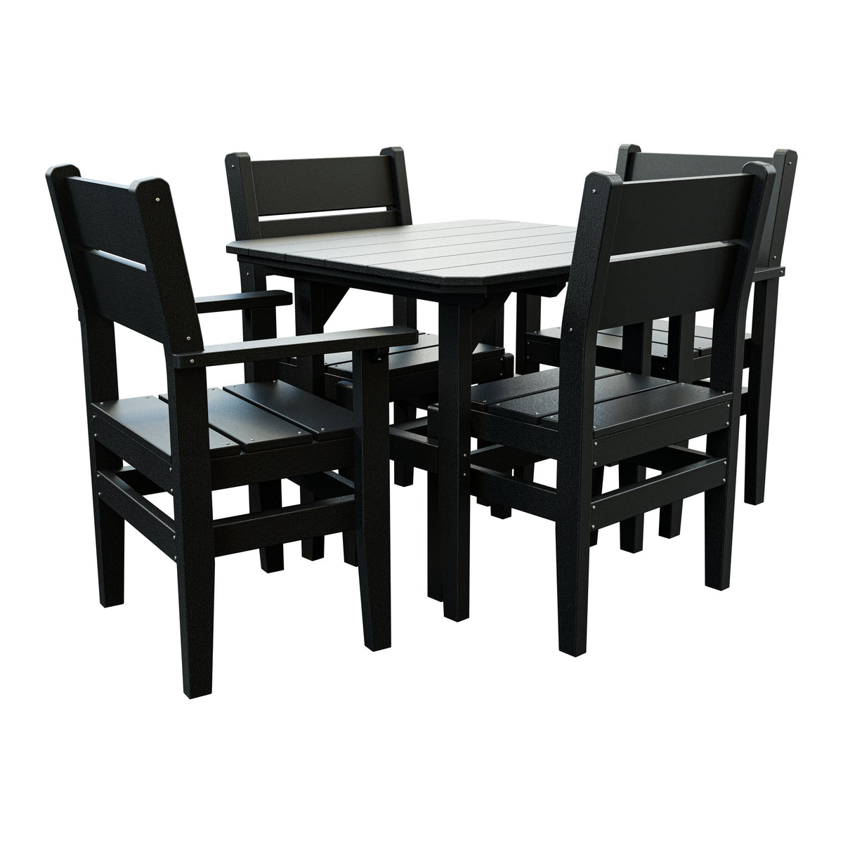 Amish Everyday Value 5-Piece Patio Dining Set: Table, 2 Armchairs & 2 Side Chairs in Black