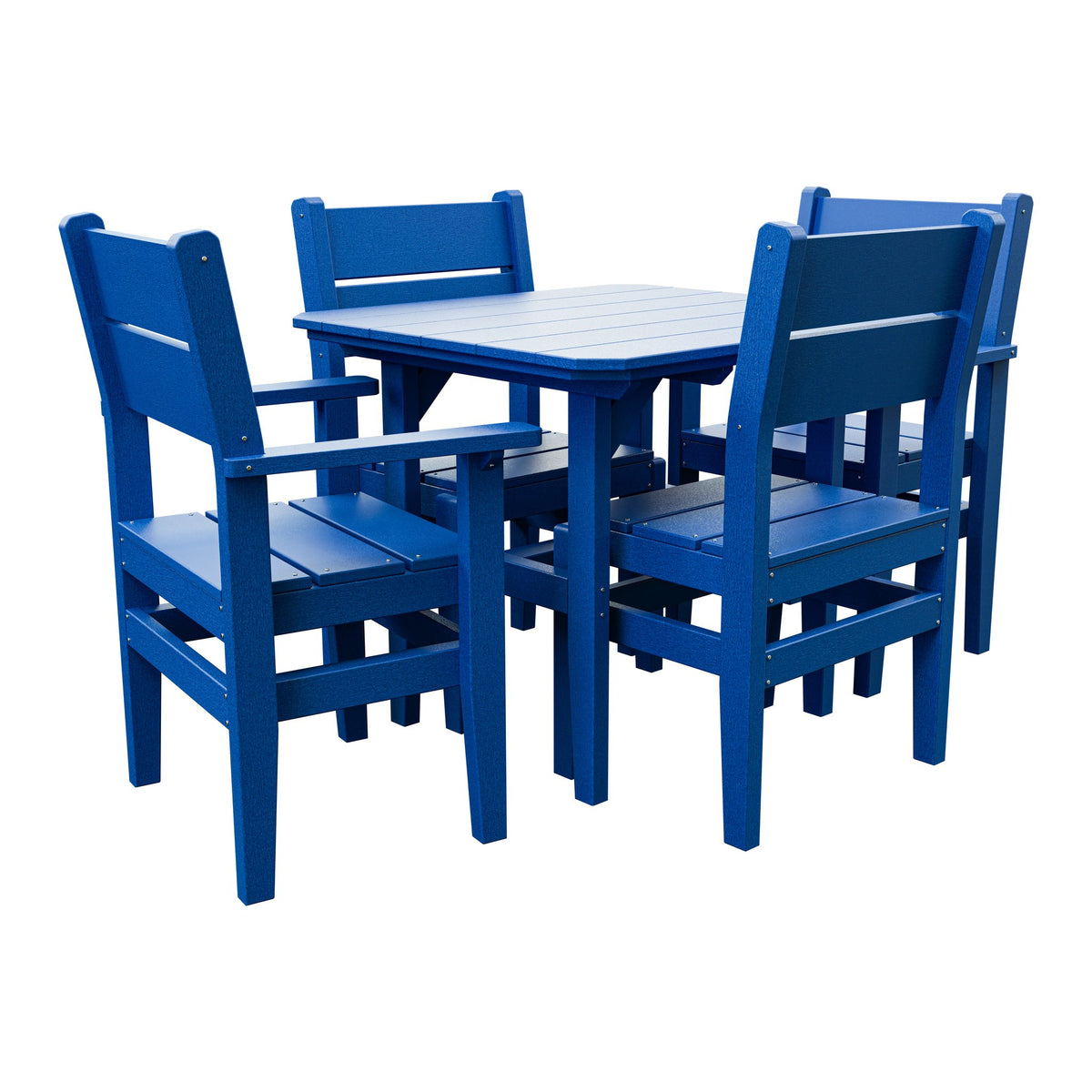 Amish Everyday Value 5-Piece Patio Dining Set: Table, 2 Armchairs & 2 Side Chairs in Blue