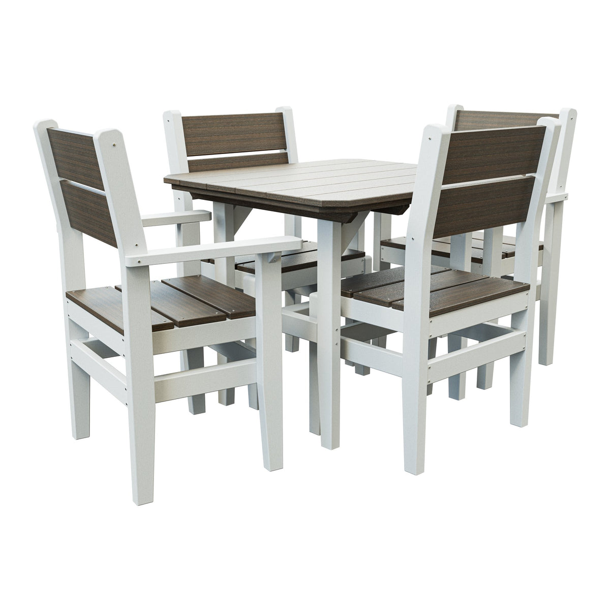 Amish Everyday Value 5-Piece Patio Dining Set: Table, 2 Armchairs & 2 Side Chairs in Brazilian Walnut & White
