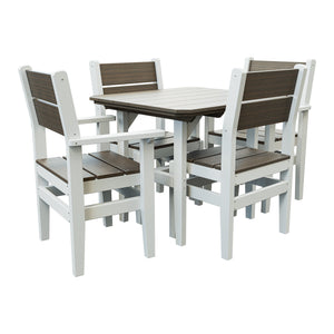 Amish Everyday Value 5-Piece Patio Dining Set: Table, 2 Armchairs & 2 Side Chairs in Brazilian Walnut & White