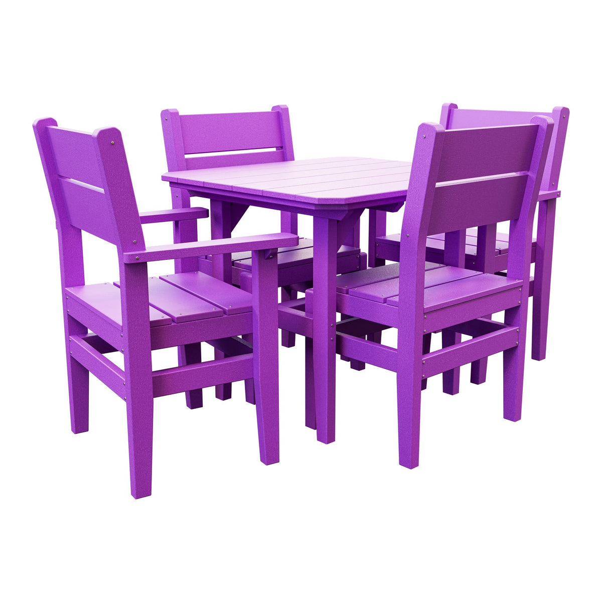 Amish Everyday Value 5-Piece Patio Dining Set: Table, 2 Armchairs & 2 Side Chairs in Bright Purple