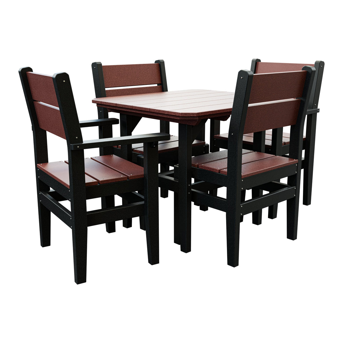 Amish Everyday Value 5-Piece Patio Dining Set: Table, 2 Armchairs & 2 Side Chairs in Cedar & Black